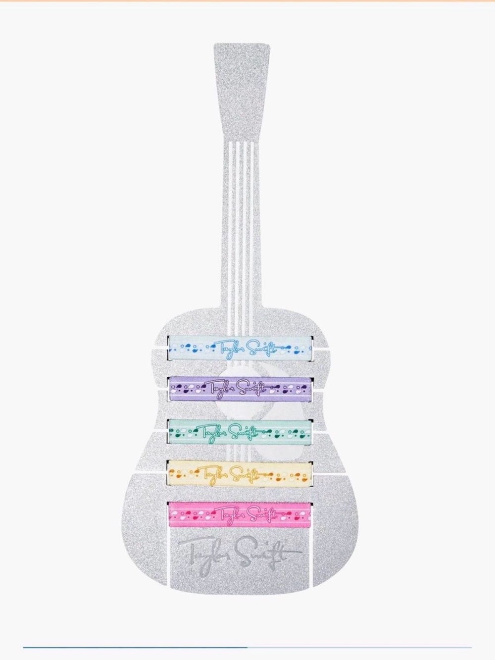 Taylor Swift Set of Five/5 Hair Ties on a Silver Glitter TS Guitar New SOLD OUT